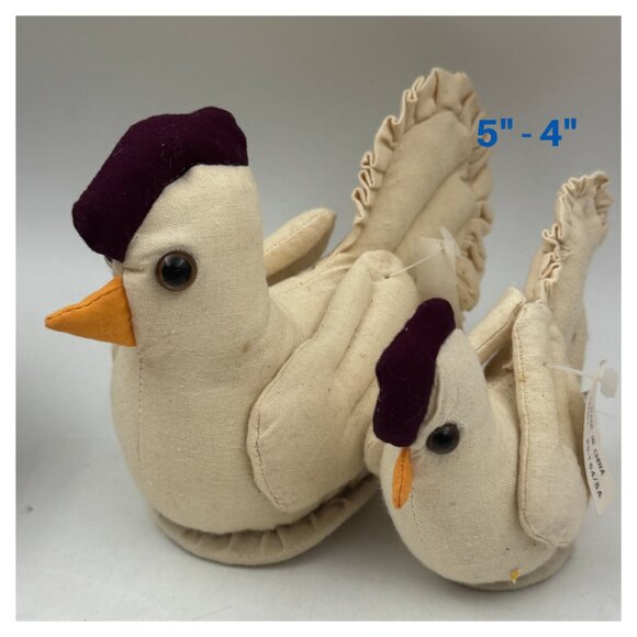 Farmhouse Muslin Chicken Set Shelf Sitters Stuffed Hen Decor in Basket BUNDLE - Picture 3 of 12